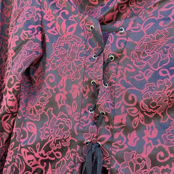H&R Hearts and Roses Red Floral Gothic Steampunk Corset Jacket Women’s Size 8 - Picture 7 of 8